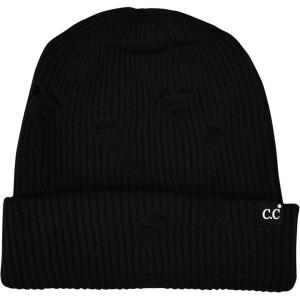 imageCC Unisex Plain Cuff Skull Cap Winter Knit Beanie HatDistressed Black