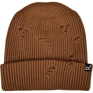 imageCC Unisex Plain Cuff Skull Cap Winter Knit Beanie HatDistressed Chocolate Brown