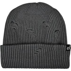 imageCC Unisex Plain Cuff Skull Cap Winter Knit Beanie HatDistressed Dark Melange Gray
