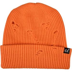 imageCC Unisex Plain Cuff Skull Cap Winter Knit Beanie HatDistressed Orange Tiger