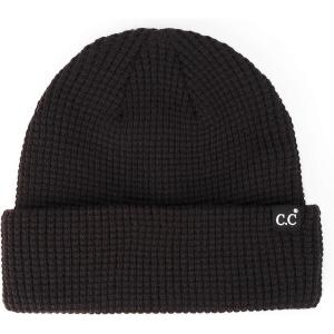 imageCC Unisex Plain Cuff Skull Cap Winter Knit Beanie HatSquare Stitch Black