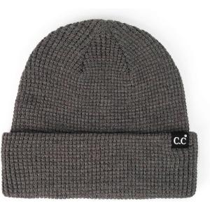 imageCC Unisex Plain Cuff Skull Cap Winter Knit Beanie HatSquare Stitch Dark Melange Gray
