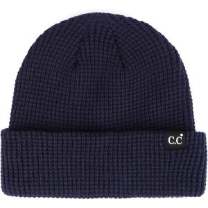 imageCC Unisex Plain Cuff Skull Cap Winter Knit Beanie HatSquare Stitch Navy