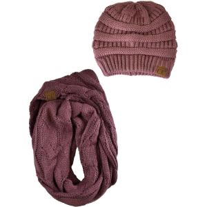 imageCC Unisex Soft Stretch Chunky Cable Knit Beanie and Infinity Loop Scarf SetCoco Berry