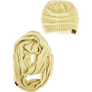 imageCC Unisex Soft Stretch Chunky Cable Knit Beanie and Infinity Loop Scarf SetLemonade