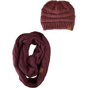 imageCC Unisex Soft Stretch Chunky Cable Knit Beanie and Infinity Loop Scarf SetMonaco