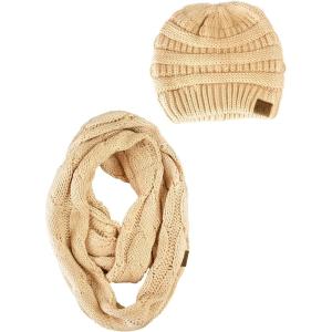 imageCC Unisex Soft Stretch Chunky Cable Knit Beanie and Infinity Loop Scarf SetPeanut
