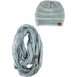 imageCC Unisex Soft Stretch Chunky Cable Knit Beanie and Infinity Loop Scarf SetWinter Mint
