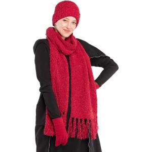 imageCC Unisex Soft Stretch Confetti Boucle Yarn Knit Beanie and Matching Fringe Scarf SetChili Pepper