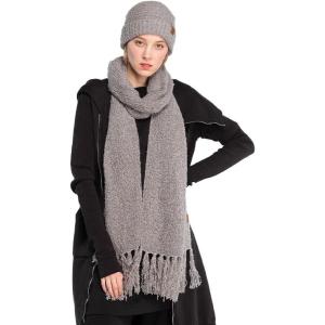 imageCC Unisex Soft Stretch Confetti Boucle Yarn Knit Beanie and Matching Fringe Scarf SetNatural Grey