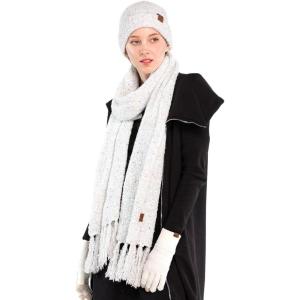 imageCC Unisex Soft Stretch Confetti Boucle Yarn Knit Beanie and Matching Fringe Scarf SetWhite