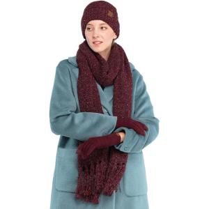 imageCC Unisex Soft Stretch Confetti Boucle Yarn Knit Beanie and Matching Fringe Scarf SetWine