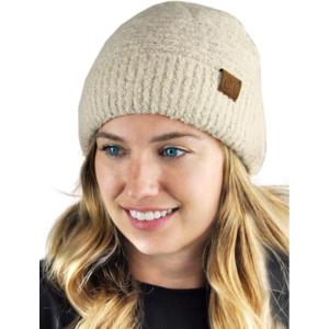 imageCC Unisex Solid Color Warm Boucle Knit Skull Cap Cuff BeanieBeige