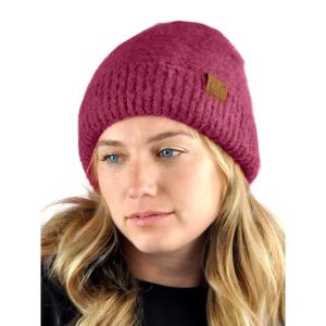 imageCC Unisex Solid Color Warm Boucle Knit Skull Cap Cuff BeanieBurgundy