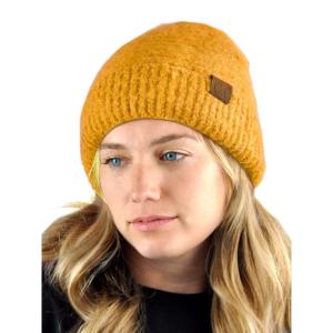 imageCC Unisex Solid Color Warm Boucle Knit Skull Cap Cuff BeanieMustard
