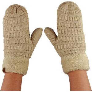 imageCC Unisex Winter Warm Inner Fuzzy Lined AntiSlip Cuff MittensBeige