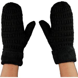 imageCC Unisex Winter Warm Inner Fuzzy Lined AntiSlip Cuff MittensBlack