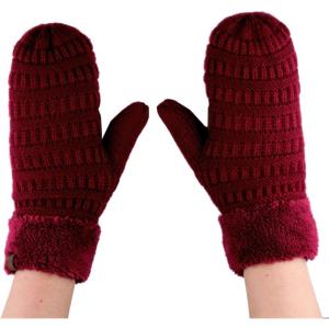imageCC Unisex Winter Warm Inner Fuzzy Lined AntiSlip Cuff MittensBurgundy