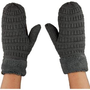 imageCC Unisex Winter Warm Inner Fuzzy Lined AntiSlip Cuff MittensDark Melange Gray
