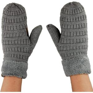 imageCC Unisex Winter Warm Inner Fuzzy Lined AntiSlip Cuff MittensLight Melange Gray