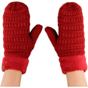 imageCC Unisex Winter Warm Inner Fuzzy Lined AntiSlip Cuff MittensRed