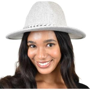 imageCC Wide Brim Wool Fabric Panama Fedora Hat with Chain AccentHeather Dove