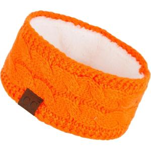 imageCC Winter Fuzzy Fleece Lined Thick Knitted Diagonal Stripes CrissCross Pattern Headband Headwrap HW2060A Neon Orange