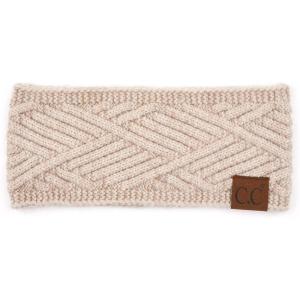 imageCC Winter Fuzzy Fleece Lined Thick Knitted Diagonal Stripes CrissCross Pattern Headband Headwrap HW2060A Snuggly Soft Yarm  Beige