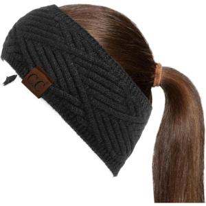 imageCC Winter Fuzzy Fleece Lined Thick Knitted Diagonal Stripes CrissCross Pattern Headband Headwrap HW2060A Snuggly Soft Yarm  Black
