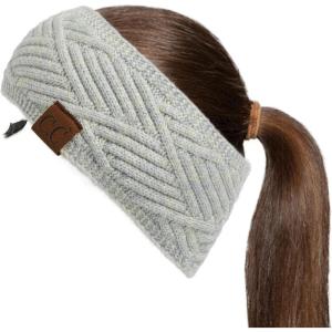 imageCC Winter Fuzzy Fleece Lined Thick Knitted Diagonal Stripes CrissCross Pattern Headband Headwrap HW2060A Snuggly Soft Yarm  Pastel Blue