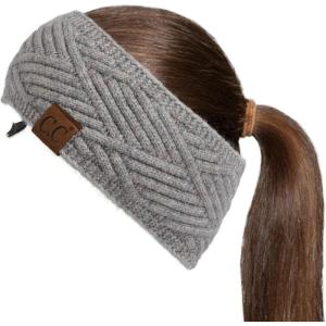 imageCC Winter Fuzzy Fleece Lined Thick Knitted Diagonal Stripes CrissCross Pattern Headband Headwrap HW2060A Snuggly Soft Yarm  Periwinkle