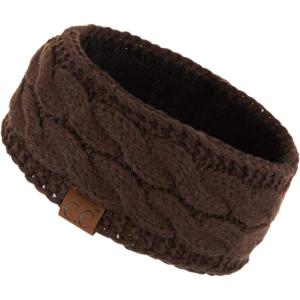 imageCC Winter Fuzzy Fleece Lined Thick Knitted Diagonal Stripes CrissCross Pattern Headband Headwrap HW2060Brown
