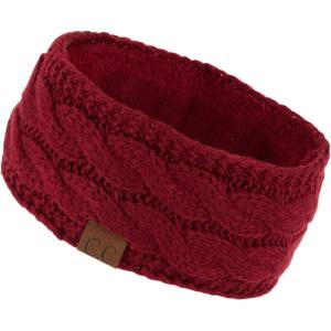imageCC Winter Fuzzy Fleece Lined Thick Knitted Diagonal Stripes CrissCross Pattern Headband Headwrap HW2060Burgundy