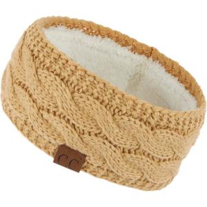 imageCC Winter Fuzzy Fleece Lined Thick Knitted Diagonal Stripes CrissCross Pattern Headband Headwrap HW2060Camel