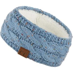 imageCC Winter Fuzzy Fleece Lined Thick Knitted Diagonal Stripes CrissCross Pattern Headband Headwrap HW2060Denimconfetti