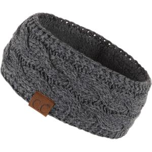 imageCC Winter Fuzzy Fleece Lined Thick Knitted Diagonal Stripes CrissCross Pattern Headband Headwrap HW2060Dk Mel Grey Metallic