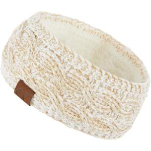 imageCC Winter Fuzzy Fleece Lined Thick Knitted Diagonal Stripes CrissCross Pattern Headband Headwrap HW2060IvoryGold