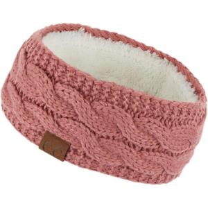 imageCC Winter Fuzzy Fleece Lined Thick Knitted Diagonal Stripes CrissCross Pattern Headband Headwrap HW2060Mauve