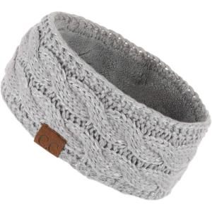 imageCC Winter Fuzzy Fleece Lined Thick Knitted Diagonal Stripes CrissCross Pattern Headband Headwrap HW2060Metallic Silver