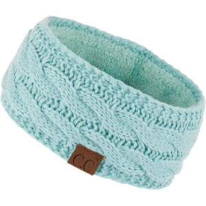 imageCC Winter Fuzzy Fleece Lined Thick Knitted Diagonal Stripes CrissCross Pattern Headband Headwrap HW2060Mint