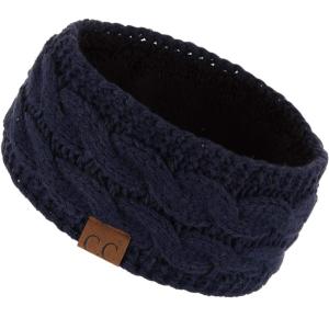 imageCC Winter Fuzzy Fleece Lined Thick Knitted Diagonal Stripes CrissCross Pattern Headband Headwrap HW2060Navy