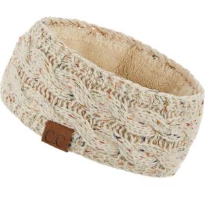 imageCC Winter Fuzzy Fleece Lined Thick Knitted Diagonal Stripes CrissCross Pattern Headband Headwrap HW2060Oatmeal