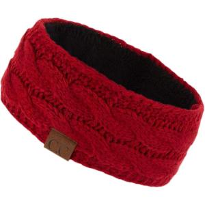 imageCC Winter Fuzzy Fleece Lined Thick Knitted Diagonal Stripes CrissCross Pattern Headband Headwrap HW2060Red