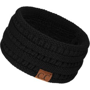 imageCC Winter Fuzzy Fleece Lined Thick Knitted Diagonal Stripes CrissCross Pattern Headband Headwrap HW2060a RibbedBlack