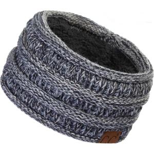 imageCC Winter Fuzzy Fleece Lined Thick Knitted Diagonal Stripes CrissCross Pattern Headband Headwrap HW2060a RibbedBlackGrey Mixed31