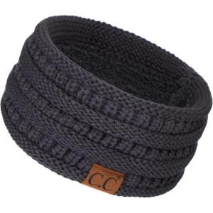 imageCC Winter Fuzzy Fleece Lined Thick Knitted Diagonal Stripes CrissCross Pattern Headband Headwrap HW2060a RibbedDkMelGrey
