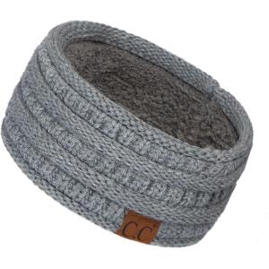 imageCC Winter Fuzzy Fleece Lined Thick Knitted Diagonal Stripes CrissCross Pattern Headband Headwrap HW2060a RibbedLtMelGrey