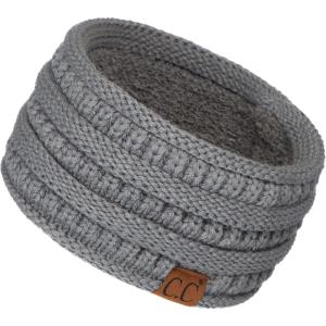 imageCC Winter Fuzzy Fleece Lined Thick Knitted Diagonal Stripes CrissCross Pattern Headband Headwrap HW2060a RibbedNatGrey