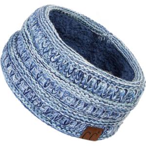 imageCC Winter Fuzzy Fleece Lined Thick Knitted Diagonal Stripes CrissCross Pattern Headband Headwrap HW2060a RibbedNavy Mixed40