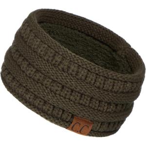 imageCC Winter Fuzzy Fleece Lined Thick Knitted Diagonal Stripes CrissCross Pattern Headband Headwrap HW2060a RibbedNew Olive